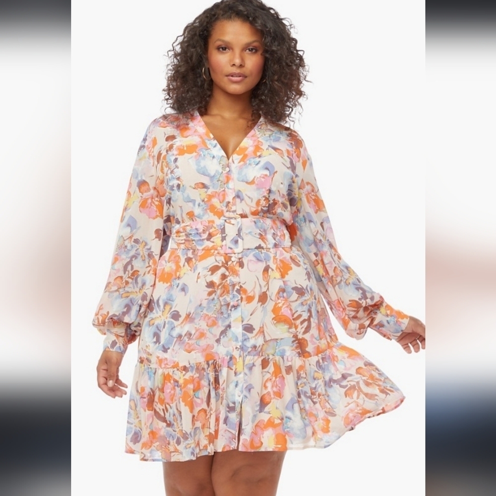 JUST FAB NWT 2XL Boho floral long sleeve dress